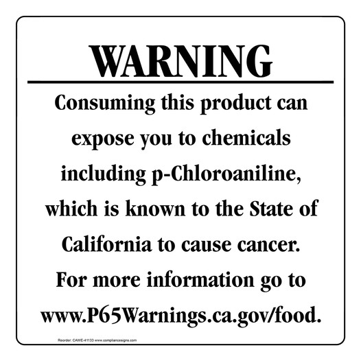California Prop 65 Food Warning Sign CAWE-41133