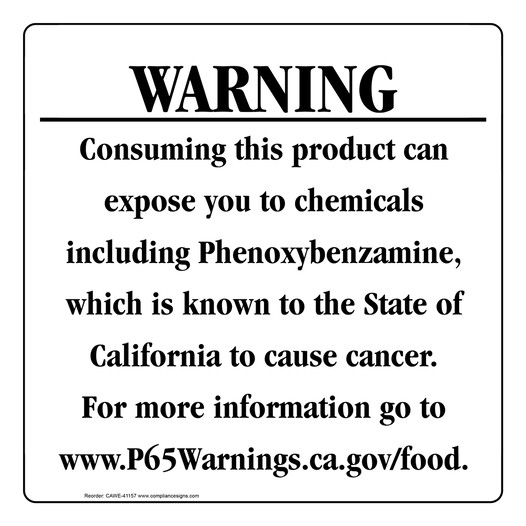California Prop 65 Food Warning Sign CAWE-41157