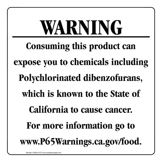 California Prop 65 Food Warning Sign CAWE-41175
