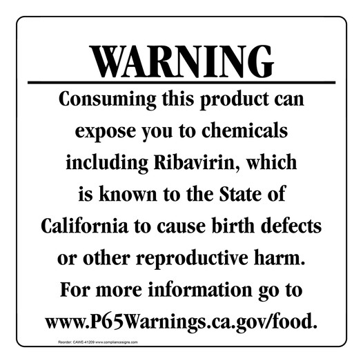 California Prop 65 Food Warning Sign CAWE-41209