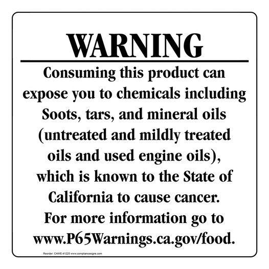 California Prop 65 Food Warning Sign CAWE-41225