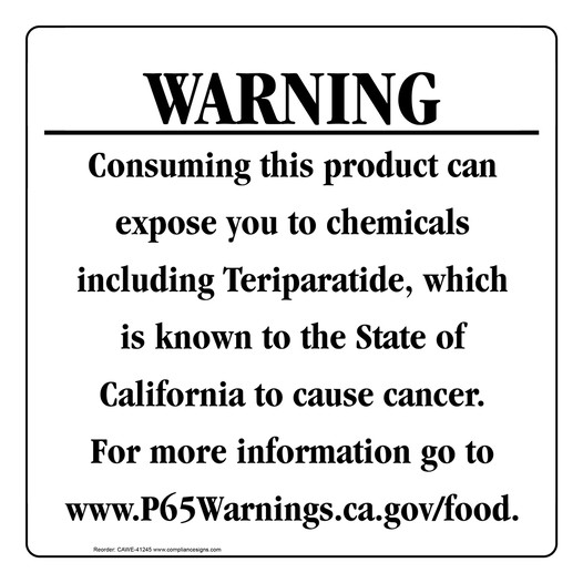 California Prop 65 Food Warning Sign CAWE-41245