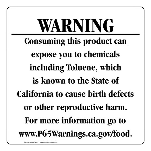 California Prop 65 Food Warning Sign CAWE-41271