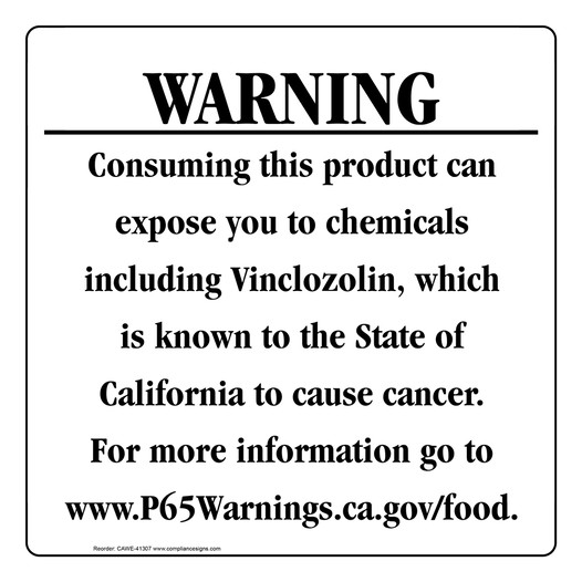 California Prop 65 Food Warning Sign CAWE-41307