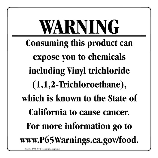 California Prop 65 Food Warning Sign CAWE-41312