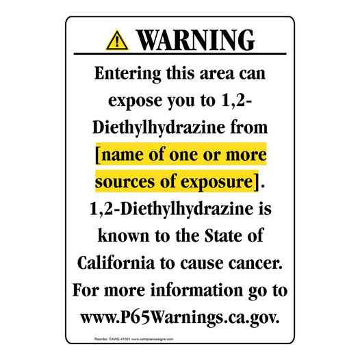 Portrait California Prop 65 Chemical Exposure Area Warning Sign CAWE-41331