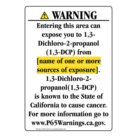 Portrait California Prop 65 Chemical Exposure Area Warning Sign CAWE-41334