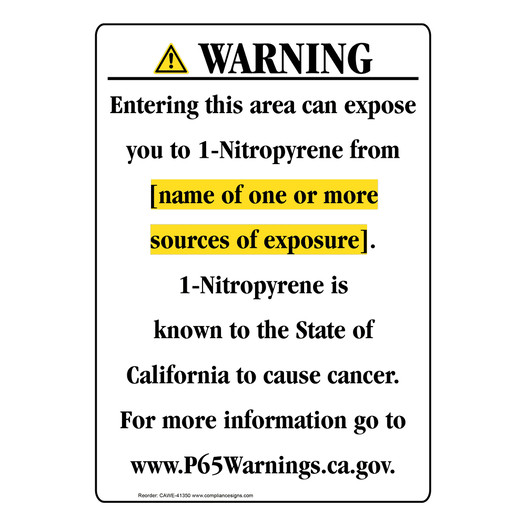 Portrait California Prop 65 Chemical Exposure Area Warning Sign CAWE-41350
