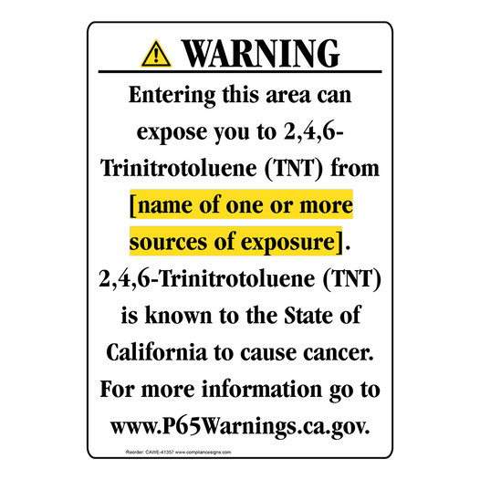 Portrait California Prop 65 Chemical Exposure Area Warning Sign CAWE-41357