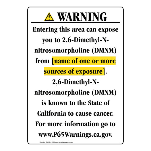 Portrait California Prop 65 Chemical Exposure Area Warning Sign CAWE-41366