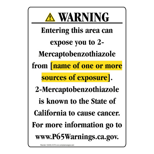 Portrait California Prop 65 Chemical Exposure Area Warning Sign CAWE-41375