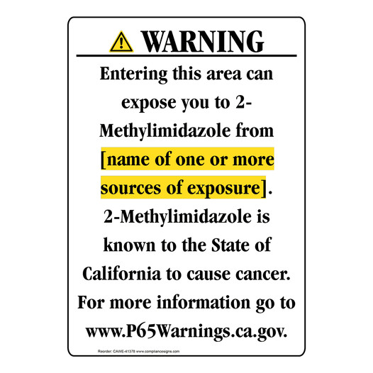Portrait California Prop 65 Chemical Exposure Area Warning Sign CAWE-41378