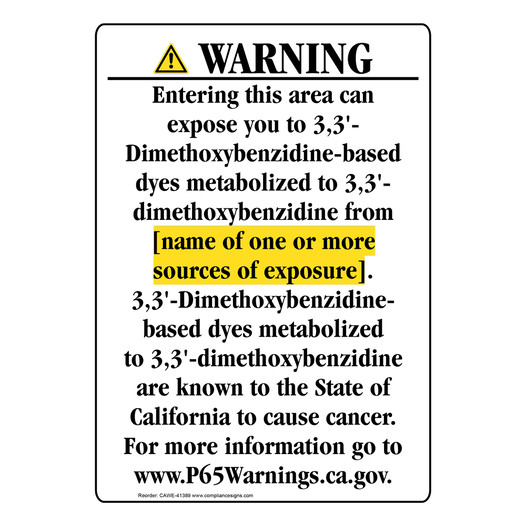 Portrait California Prop 65 Chemical Exposure Area Warning Sign CAWE-41389