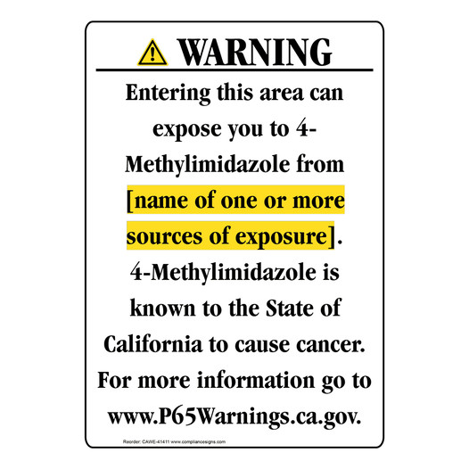 Portrait California Prop 65 Chemical Exposure Area Warning Sign CAWE-41411