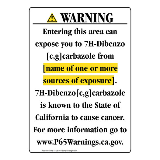 Portrait California Prop 65 Chemical Exposure Area Warning Sign CAWE-41423