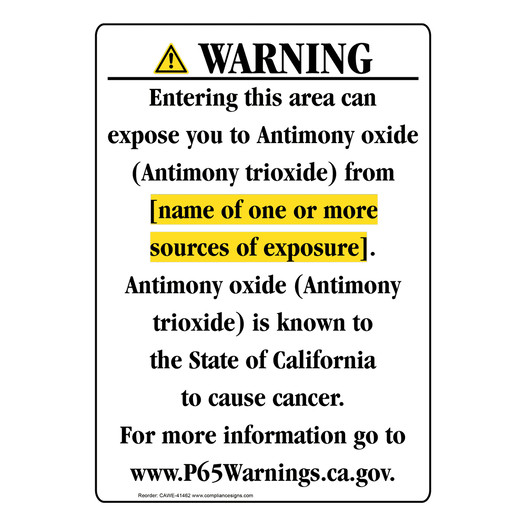 Portrait California Prop 65 Chemical Exposure Area Warning Sign CAWE-41462