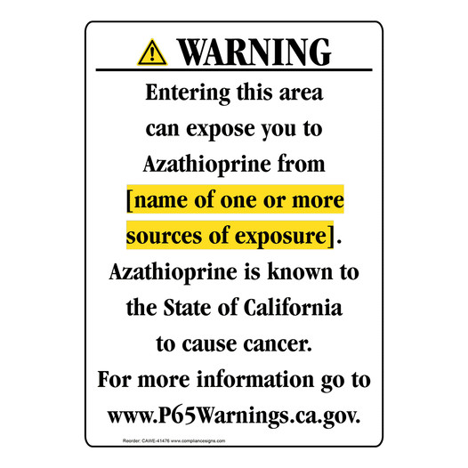 Portrait California Prop 65 Chemical Exposure Area Warning Sign CAWE-41476