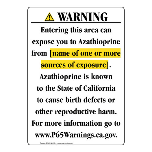 Portrait California Prop 65 Chemical Exposure Area Warning Sign CAWE-41477
