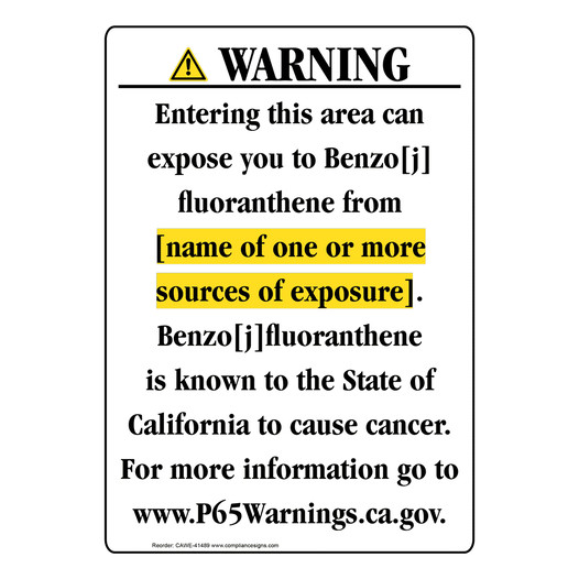 Portrait California Prop 65 Chemical Exposure Area Warning Sign CAWE-41489