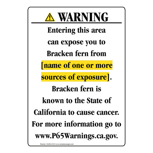Portrait California Prop 65 Chemical Exposure Area Warning Sign CAWE-41512