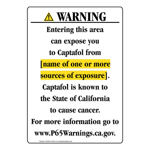 Portrait California Prop 65 Chemical Exposure Area Warning Sign CAWE-41535