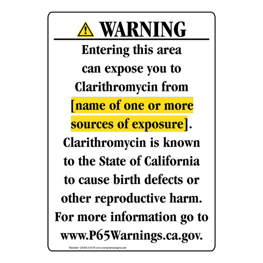 Portrait California Prop 65 Chemical Exposure Area Warning Sign CAWE-41578