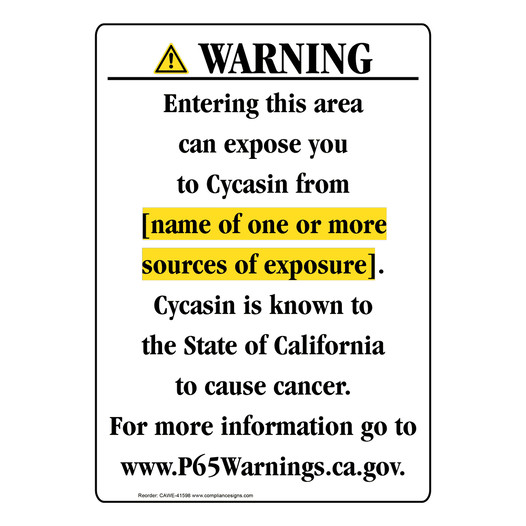 Portrait California Prop 65 Chemical Exposure Area Warning Sign CAWE-41598