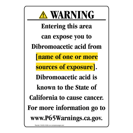 Portrait California Prop 65 Chemical Exposure Area Warning Sign CAWE-41638