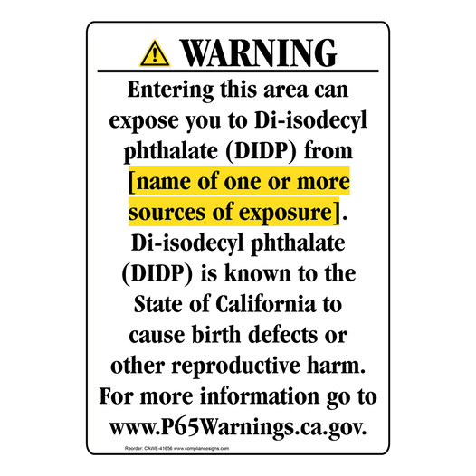 Portrait California Prop 65 Chemical Exposure Area Warning Sign CAWE-41656