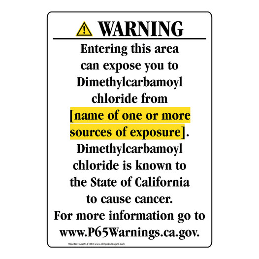 Portrait California Prop 65 Chemical Exposure Area Warning Sign CAWE-41661