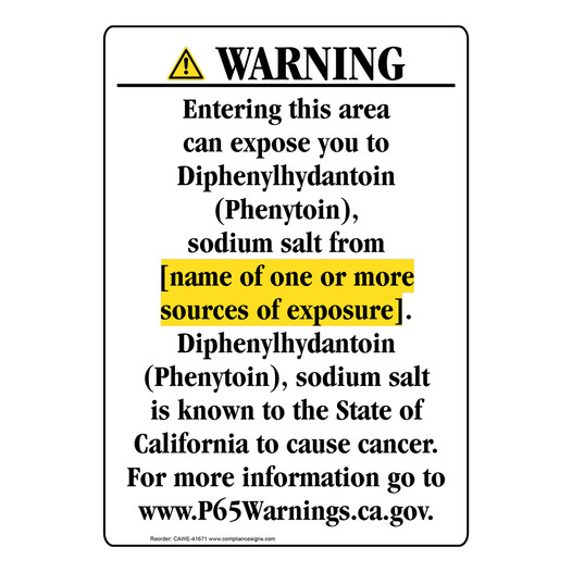 Portrait California Prop 65 Chemical Exposure Area Warning Sign CAWE-41671