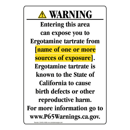 Portrait California Prop 65 Chemical Exposure Area Warning Sign CAWE-41689