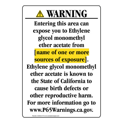 Portrait California Prop 65 Chemical Exposure Area Warning Sign CAWE-41713