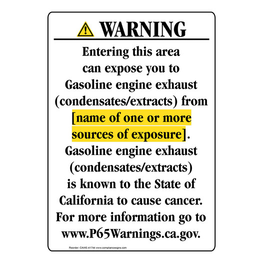 Portrait California Prop 65 Chemical Exposure Area Warning Sign CAWE-41744
