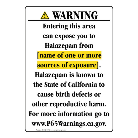 Portrait California Prop 65 Chemical Exposure Area Warning Sign CAWE-41756