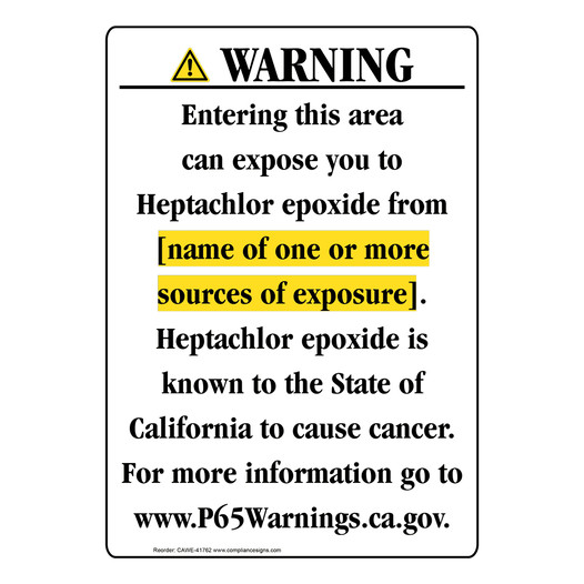 Portrait California Prop 65 Chemical Exposure Area Warning Sign CAWE-41762