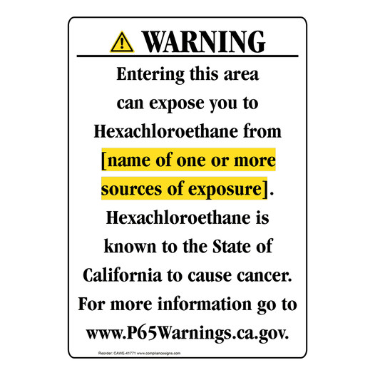 Portrait California Prop 65 Chemical Exposure Area Warning Sign CAWE-41771