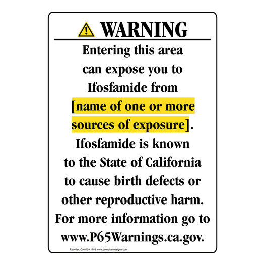 Portrait California Prop 65 Chemical Exposure Area Warning Sign CAWE-41783