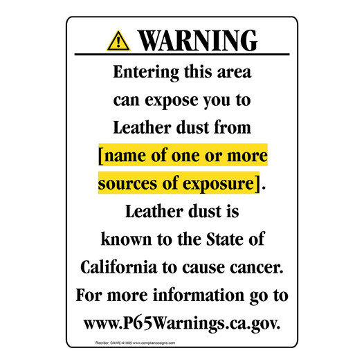 Portrait California Prop 65 Chemical Exposure Area Warning Sign CAWE-41805