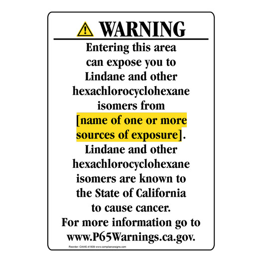 Portrait California Prop 65 Chemical Exposure Area Warning Sign CAWE-41809