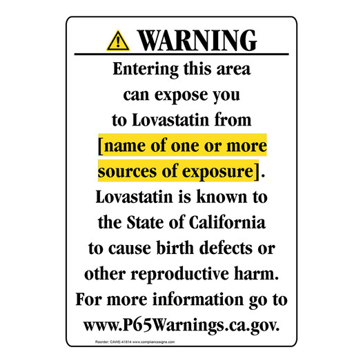 Portrait California Prop 65 Chemical Exposure Area Warning Sign CAWE-41814