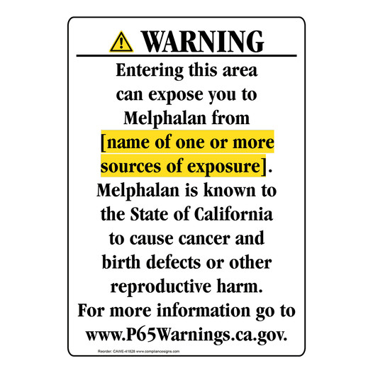 Portrait California Prop 65 Chemical Exposure Area Warning Sign CAWE-41828