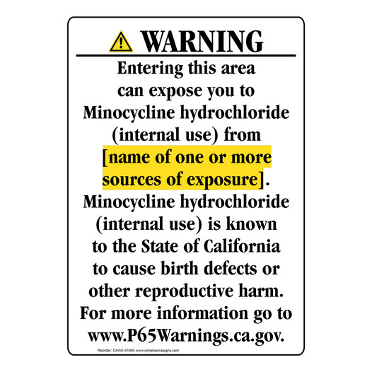 Portrait California Prop 65 Chemical Exposure Area Warning Sign CAWE-41865