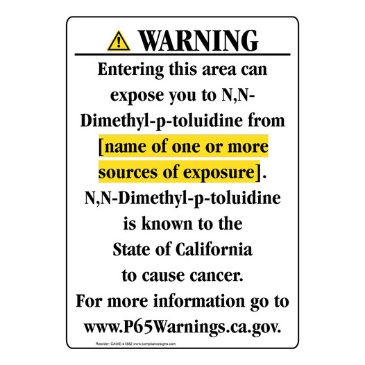 Portrait California Prop 65 Chemical Exposure Area Warning Sign CAWE-41882