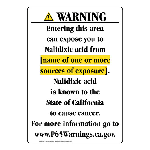 Portrait California Prop 65 Chemical Exposure Area Warning Sign CAWE-41887