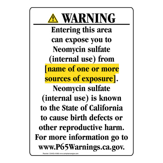 Portrait California Prop 65 Chemical Exposure Area Warning Sign CAWE-41890