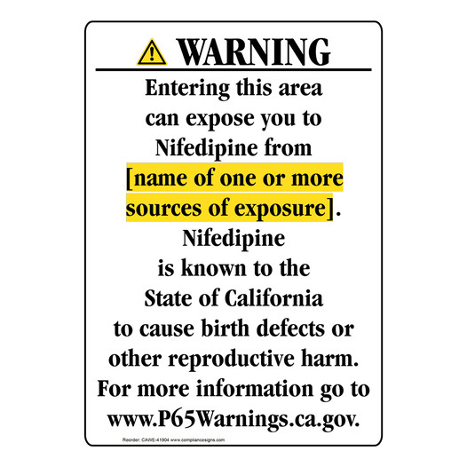 Portrait California Prop 65 Chemical Exposure Area Warning Sign CAWE-41904