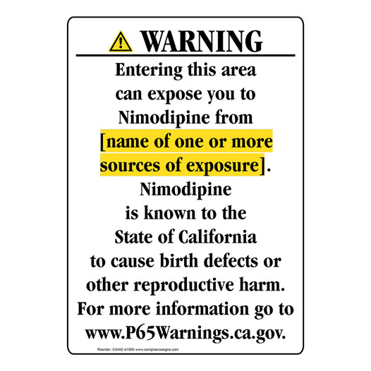 Portrait California Prop 65 Chemical Exposure Area Warning Sign CAWE-41905