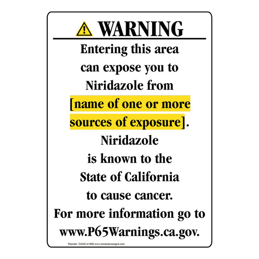 Portrait California Prop 65 Chemical Exposure Area Warning Sign CAWE-41906