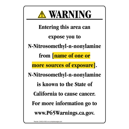 Portrait California Prop 65 Chemical Exposure Area Warning Sign CAWE-41935